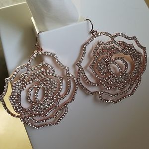 Rose gold crystal rose flower earrings